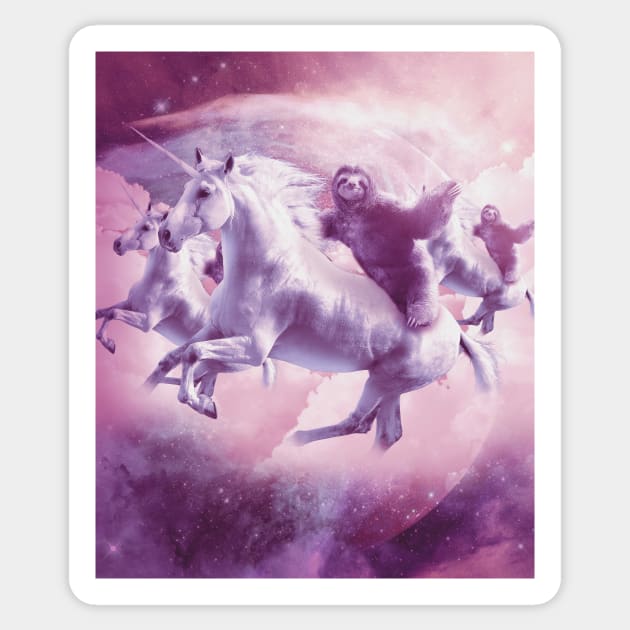 Epic Space Sloth Riding On Unicorn Sticker by Random Galaxy